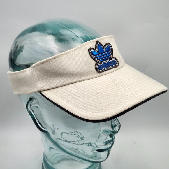 Adidas Vintage Cream Cotton Flex Visor Cap Hat Blue Embroidered Logo LG-XL - Picture 3 of 10